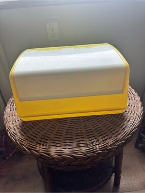 Vintage Yellow and White Vintage Plastic Bread Box